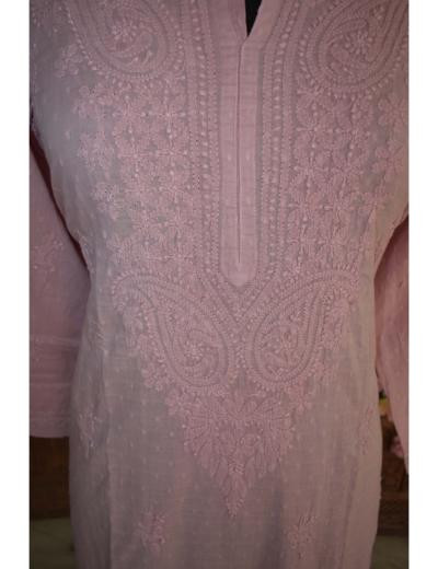 Chhangamal Hand Embroidered Women Dark Pink Colour Cotton Chikankari Kurti