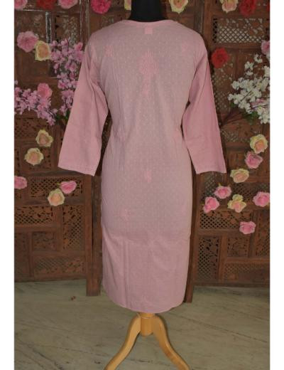 Chhangamal Hand Embroidered Women Dark Pink Colour Cotton Chikankari Kurti