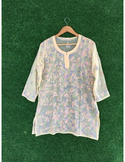 Chhangamal Hand Embroidered Women Gajri Colour Georgette Chikankari Top