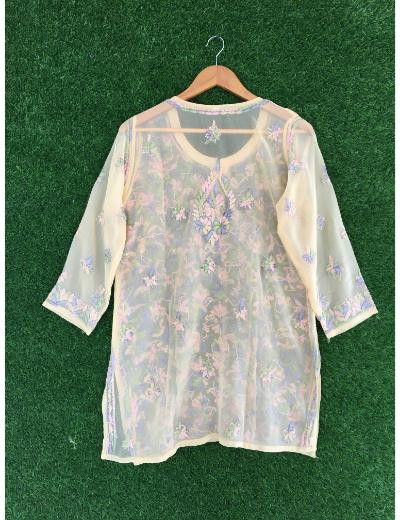 Chhangamal Hand Embroidered Women Gajri Colour Georgette Chikankari Top