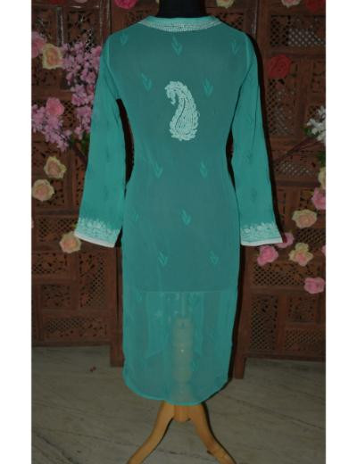 Chhangamal Hand Embroidered Women Grey Colour Georgette  Chikankari Kurti