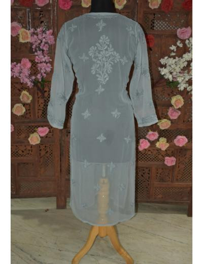 Chhangamal Hand Embroidered Women Grey Colour Georgette  Chikankari Kurti