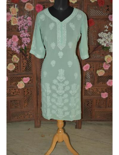 Chhangamal Hand Embroidered Women Grey Colour Pure Georgette Kurti