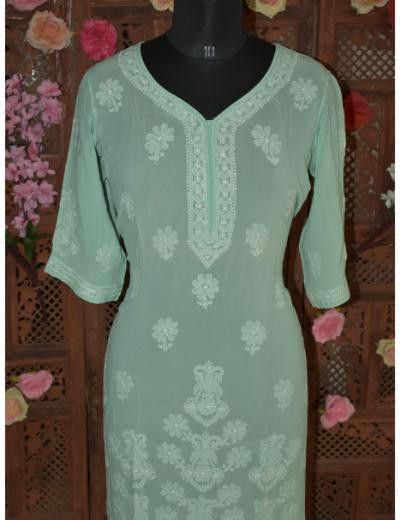Chhangamal Hand Embroidered Women Grey Colour Pure Georgette Kurti