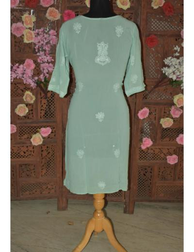 Chhangamal Hand Embroidered Women Grey Colour Pure Georgette Kurti