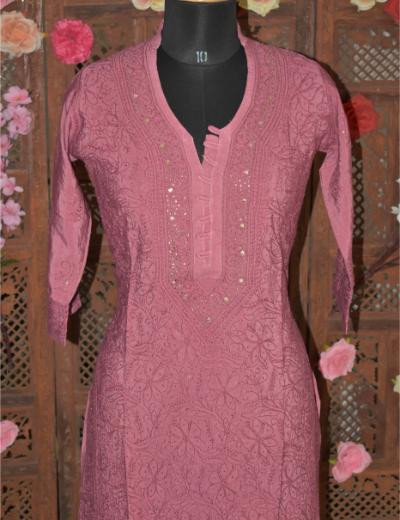 Chhangamal Hand Embroidered Women Light Maroon Colour Chanderi Mul Cotton