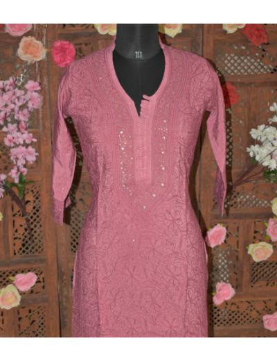 Chhangamal Hand Embroidered Women Light Maroon Colour Chanderi Mul Cotton