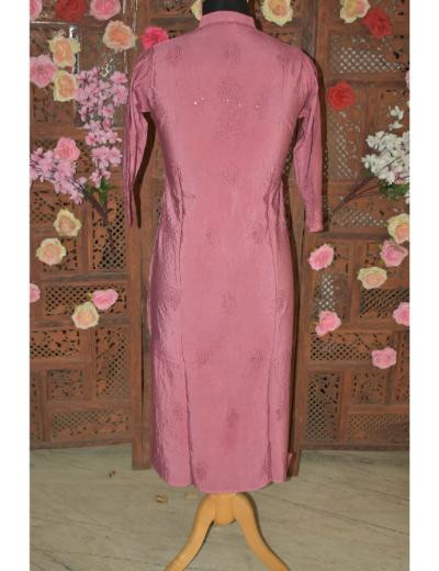 Chhangamal Hand Embroidered Women Light Maroon Colour Chanderi Mul Cotton