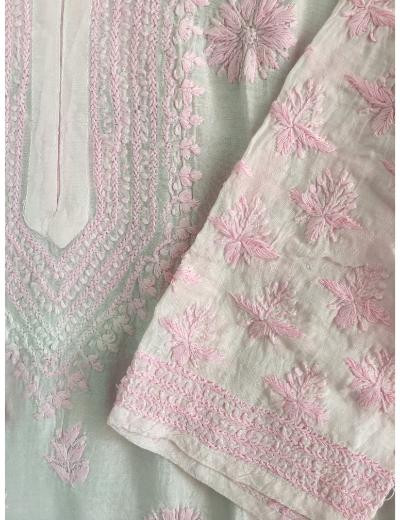 Chhangamal Hand Embroidered Women Light Pink Colour Muslin Chikankari Kurti