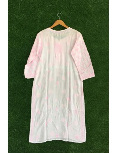 Chhangamal Hand Embroidered Women Light Pink Colour Muslin Chikankari Kurti