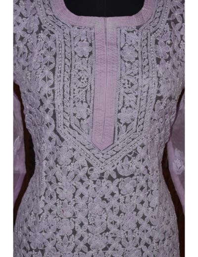 Chhangamal Hand Embroidered Women Mauve Colour  Organza Chikankari Kurti
