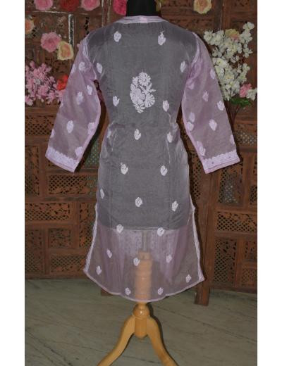 Chhangamal Hand Embroidered Women Mauve Colour  Organza Chikankari Kurti