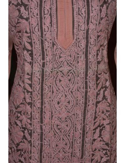 Chhangamal Hand Embroidered Women Peach Colour Organza Chikankari Kurti