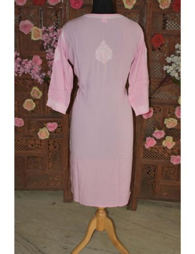 Chhangamal Hand Embroidered Women Pink Colour Mul Cotton Chikankari Kurti