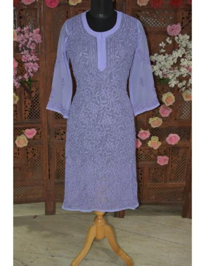 Chhangamal Hand Embroidered Women Purple Colour Georgette  Chikankari Kurti