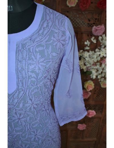 Chhangamal Hand Embroidered Women Purple Colour Georgette  Chikankari Kurti