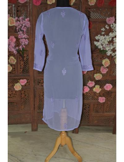 Chhangamal Hand Embroidered Women Purple Colour Georgette  Chikankari Kurti