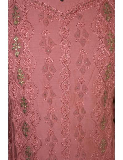 Chhangamal Hand Embroidered Women Rust Colour Chanderi Silk Kurti