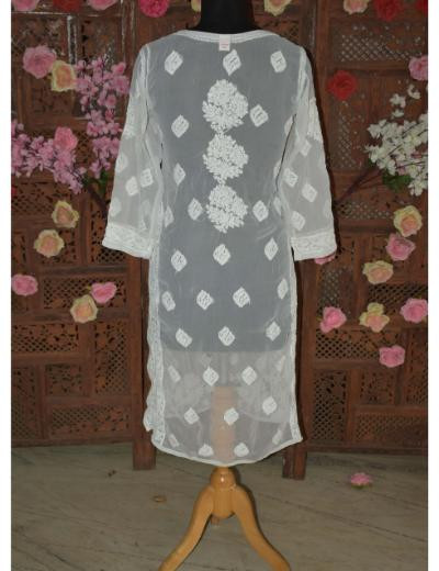 Chhangamal Hand Embroidered Women White Colour Georgette   Chikankari Kurti