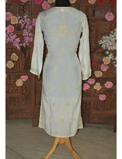 Chhangamal Hand Embroidered Women White Colour Muslin Chikankari Kurti