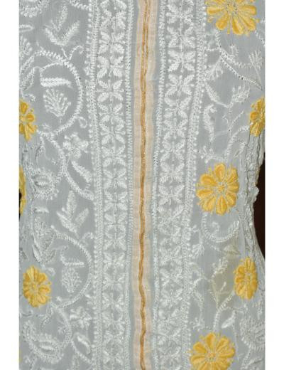 Chhangamal Hand Embroidered Women White Colour Pure Georgette Chikankari Kurti