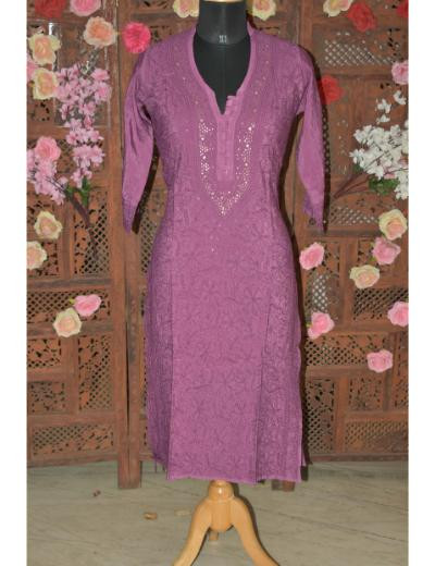 Chhangamal Hand Embroidered Women Wine Colour Chanderi Mul Cotton