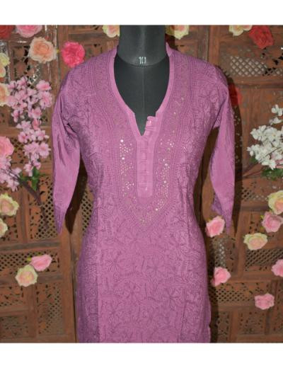 Chhangamal Hand Embroidered Women Wine Colour Chanderi Mul Cotton