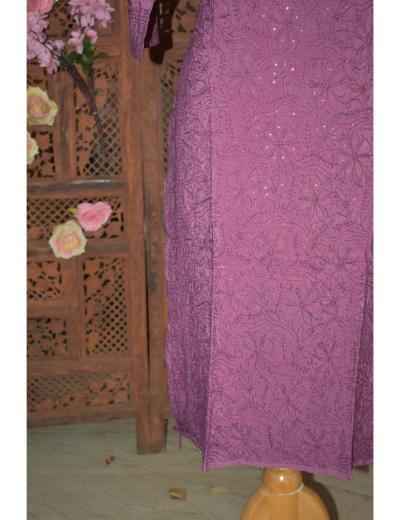 Chhangamal Hand Embroidered Women Wine Colour Chanderi Mul Cotton