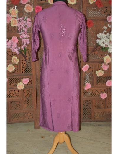 Chhangamal Hand Embroidered Women Wine Colour Chanderi Mul Cotton