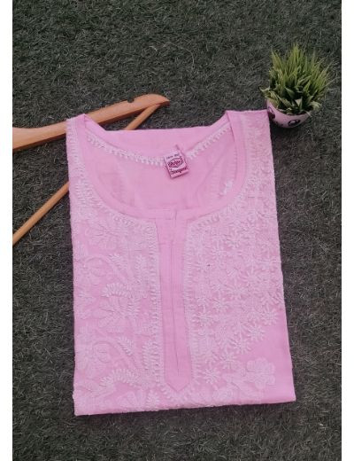 Chhangamal Hand Embroidered Womens Baby Pink Colour Cotton Chikankari Kurti