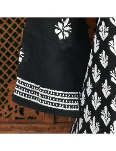 Chhangamal Hand Embroidered Womens Black Colour Cotton Chikankari Kurti