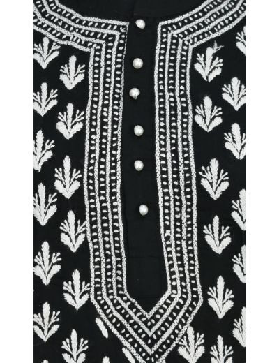 Chhangamal Hand Embroidered Womens Black Colour Cotton Chikankari Kurti