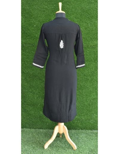 Chhangamal Hand Embroidered Womens Black Colour Modal Chikankari Kurti