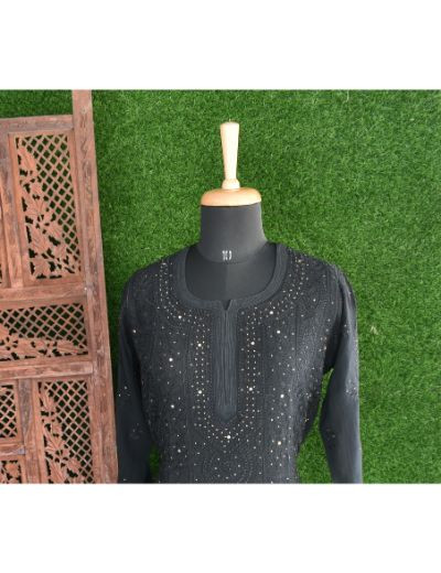 Chhangamal Hand Embroidered Womens Black Colour Pure Georgette Chikankari Kurta Set