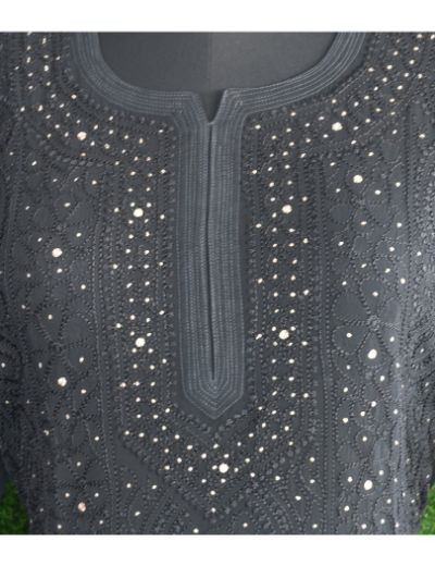 Chhangamal Hand Embroidered Womens Black Colour Pure Georgette Chikankari Kurta Set