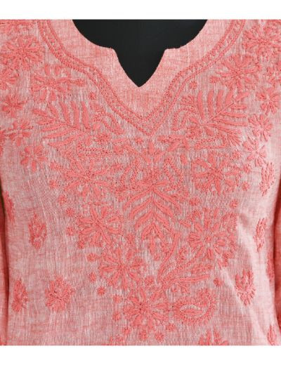 Chhangamal Hand Embroidered Womens Dark Reddish Pink Colour Cotton Chikankari Kurta set