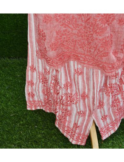 Chhangamal Hand Embroidered Womens Dark Reddish Pink Colour Cotton Chikankari Kurta set