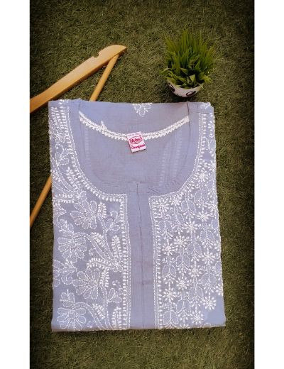 Chhangamal Hand Embroidered Womens Gray Colour Cotton Chikankari Kurti