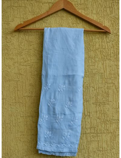 Chhangamal Hand Embroidered Womens Grayish Blue Colour Chanderi Chikankari Kurta set