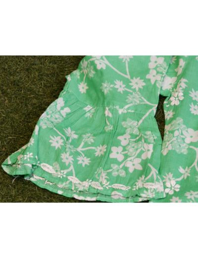 Chhangamal Hand Embroidered Womens Green Colour Cotton Chikankari Kurti