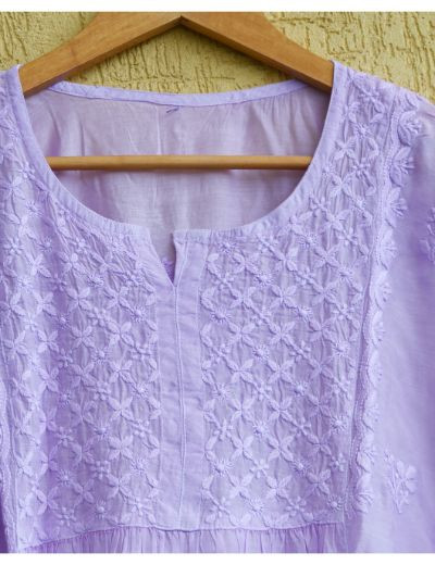 Chhangamal Hand Embroidered Womens Lavender Colour Chanderi Chikankari Kurta set