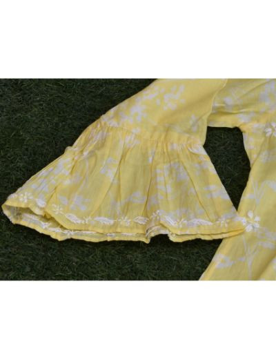 Chhangamal Hand Embroidered Womens Leamon Yellow Colour Cotton Chikankari Kurti
