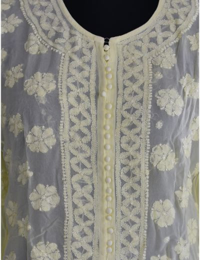 Chhangamal Hand Embroidered Womens Leamon Yellow Colour Pure Georgette Chikankari Kurta Set