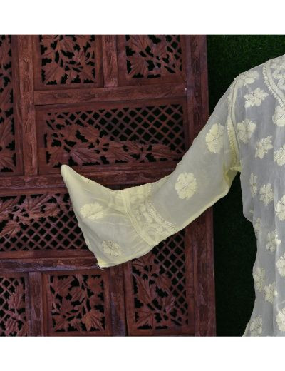 Chhangamal Hand Embroidered Womens Leamon Yellow Colour Pure Georgette Chikankari Kurta Set