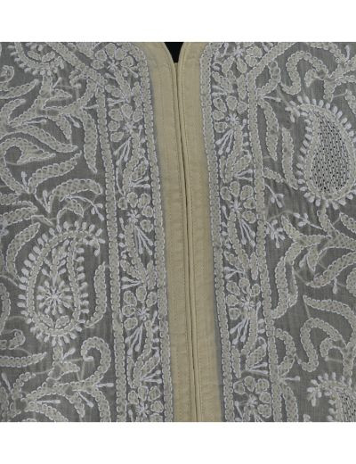 Chhangamal Hand Embroidered Womens Light Beige Colour Cotten Chikankari Kurti