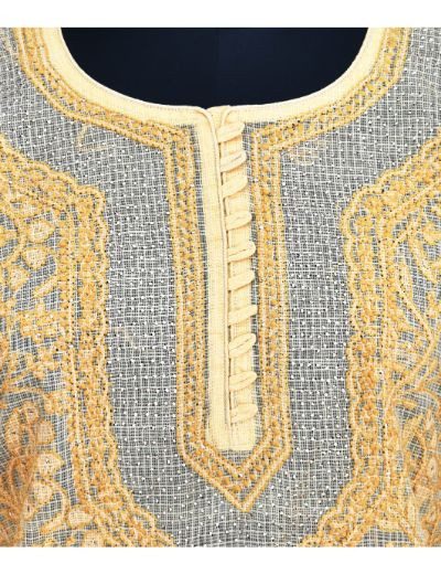 Chhangamal Hand Embroidered Womens Light Mustard Yellow Colour Kota Chikankari Kurti