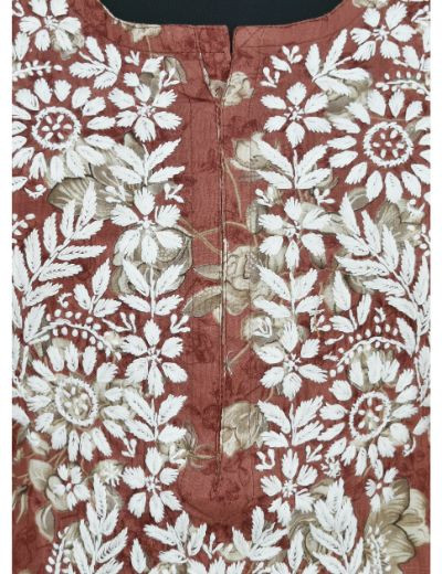 Chhangamal Hand Embroidered Womens Maroon Colour Cotton Printed Chikankari Kurti