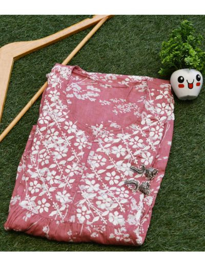 Chhangamal Hand Embroidered Womens Onion Pink Colour Cotton Chikankari Kurti