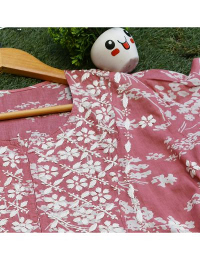 Chhangamal Hand Embroidered Womens Onion Pink Colour Cotton Chikankari Kurti