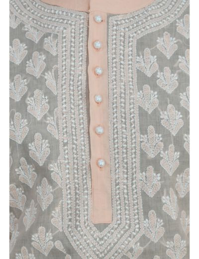 Chhangamal Hand Embroidered Womens Peach Colour Cotton Chikankari Kurti